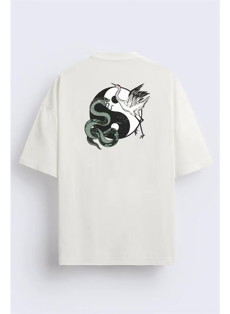 BRZ Collection Front and Back Printed Ying Yang Snake And Crane Regular Fit T-Shirt - Image 1